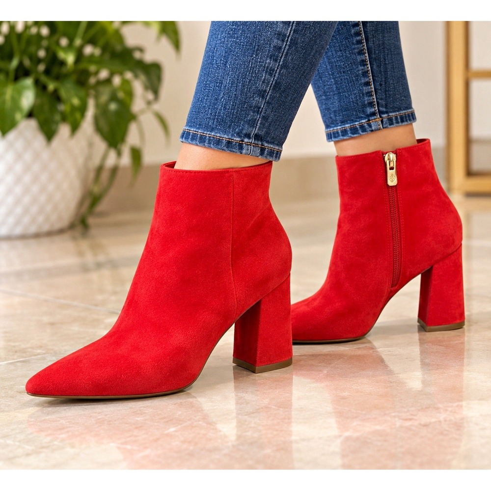 Antonio Melani Women’s 6.5M Red Gamusa Ankle Booties Pointed Toe Block Zip